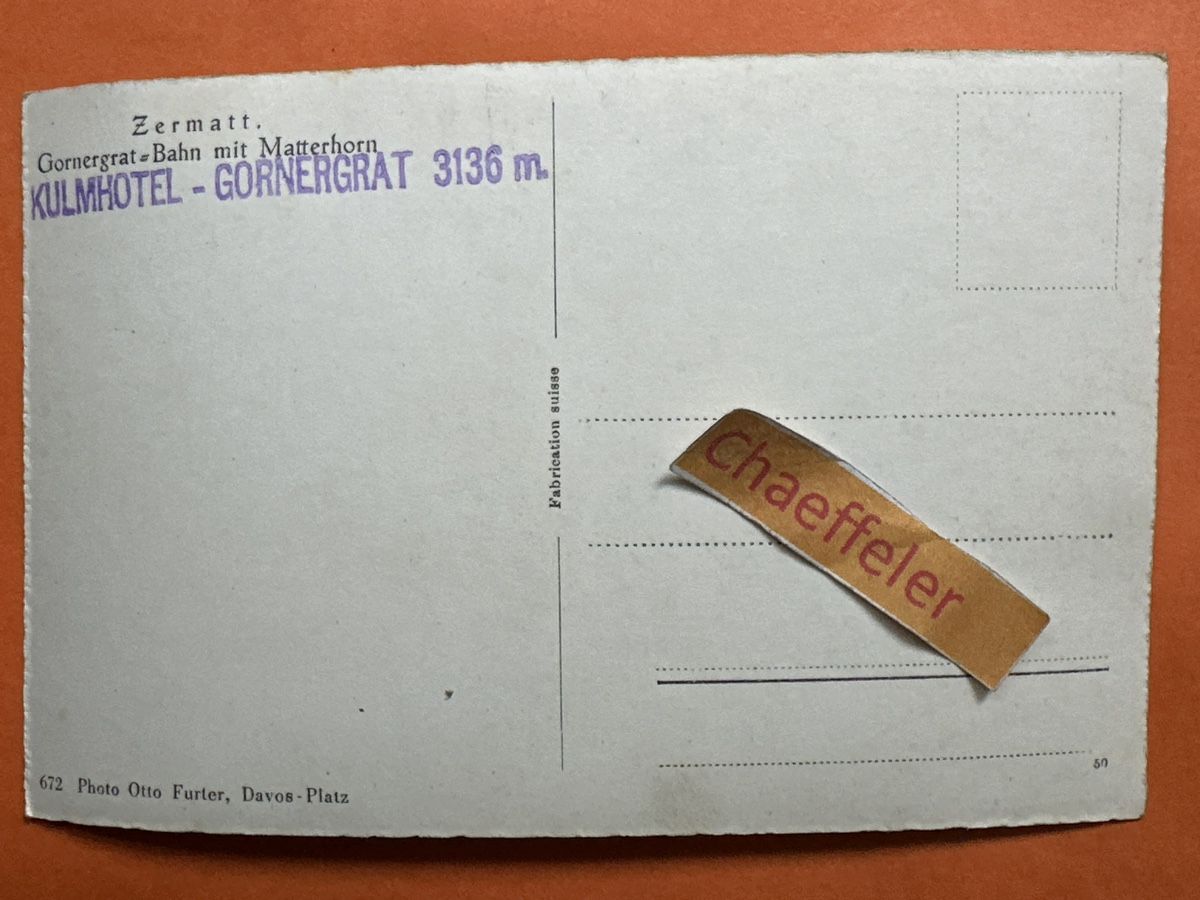 Cartoline postali: Zermatt, Gornergrat – Bahn mit Matterhorn.  – Usato da Zürich venduto da Chaeffeler 1