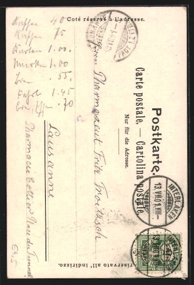 Cartoline postali: Litho Interlaken, Teilansicht mit Bergen – Usato da Berlin venduto da bartko-reher 1