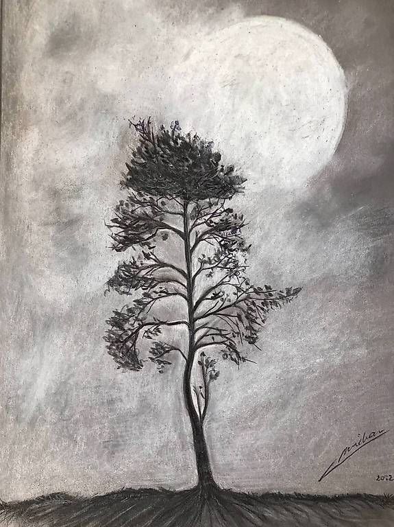 Dipinti: Arbre, vu de nuit. original au charcoal. – Nuovo (secondo la descrizione) da Ecublens VD venduto da Largo1