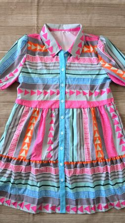 ​😍 Retro Neon Festival Kleid - L - Hemd-Kleid Geometrisch