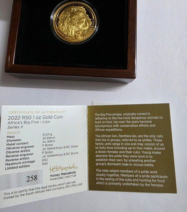 Tutti le monete: 1 oz Big Five Gold Löwe 2022 – Nuovo e nell'imballaggio originale da Caslano venduto da Pspidi 4