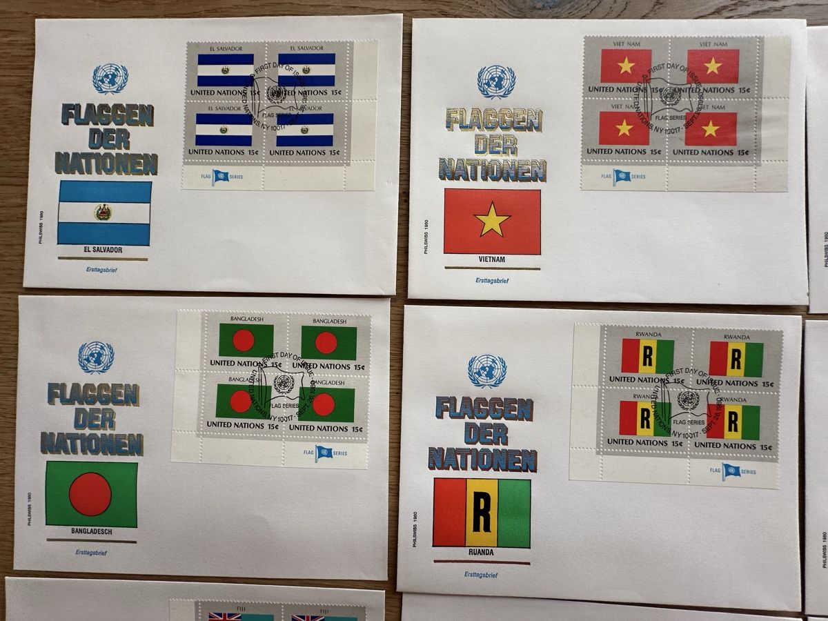 Alle Briefmarken: Nations Unies - 16x Flaggen FDC 4er Blocks – Gebraucht aus Schmitten / FR von Samsara169 1