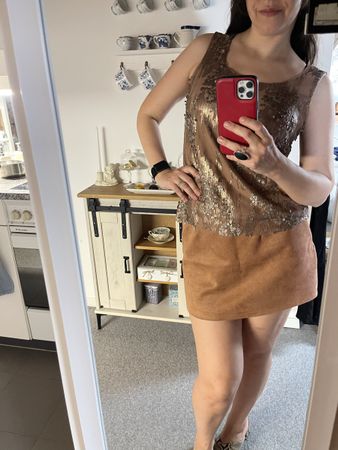 NUNA LIE Tanktop Pailletten Damen Beige Grösse M guter Zusta