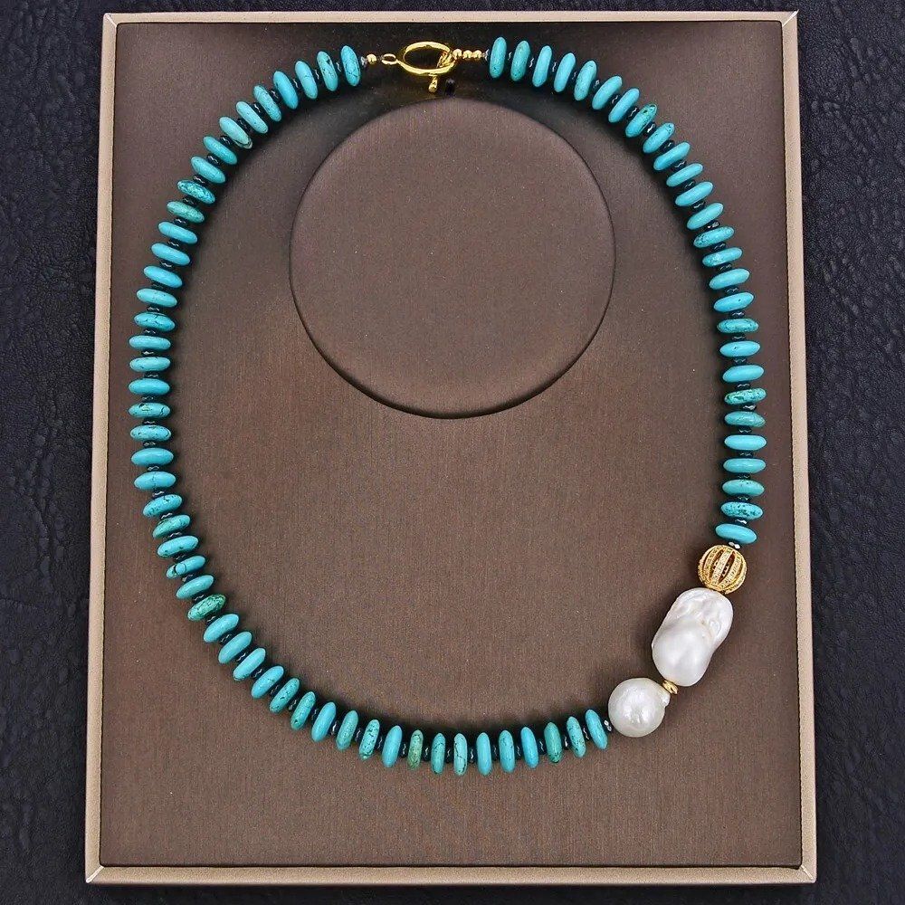 Catenine: Wunderbar Türkis Perlen Halskette Collier Perle Turquoise – Nuovo (secondo la descrizione) da Prilly venduto da ilyria73 1