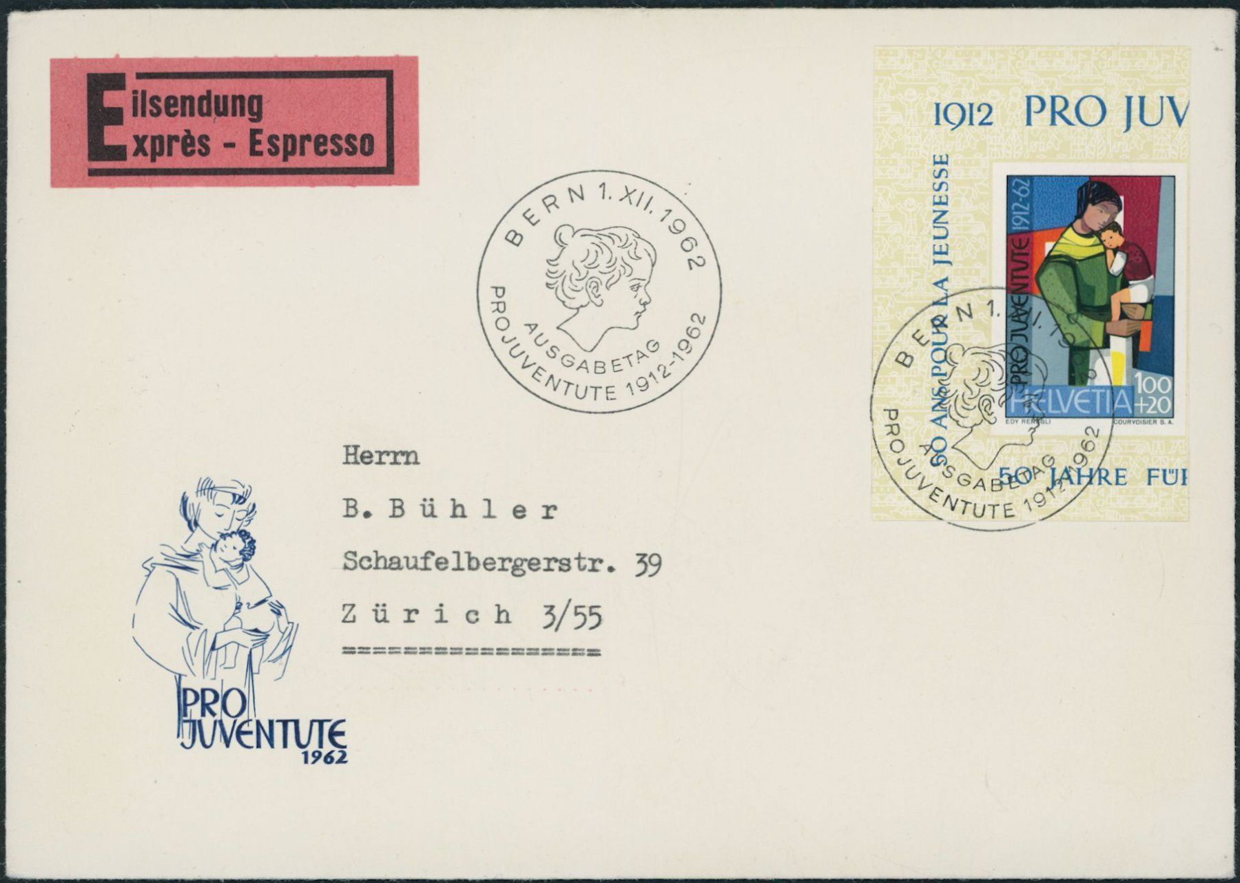 Alle Briefmarken: 1962 - Pro Juventute - Blockausschnitte - Ersttagsbrief FDC – Gebraucht aus Schindellegi von leecollect