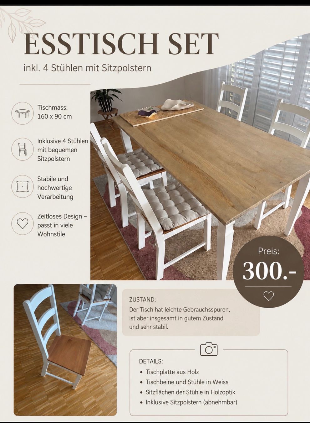 Tischset: Esstisch mit 4 Stühlen – Gebraucht aus Bauma von bre_k96z 3
