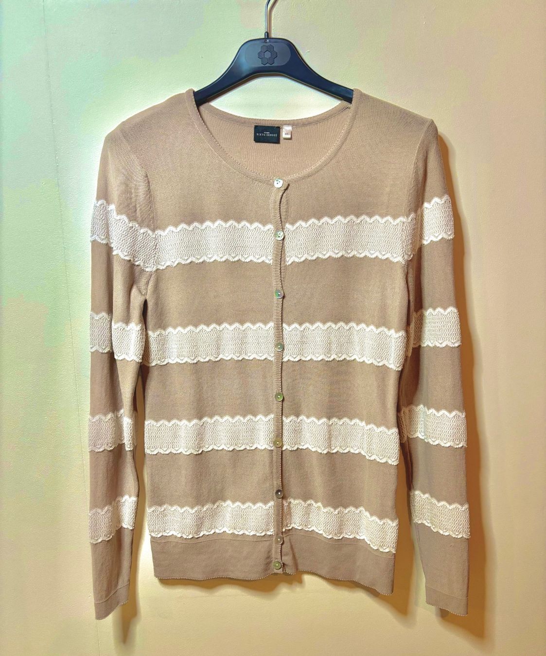 Camicette: Feine Strickbluse mit Spitze, beige/weiss.Your Sixth Sense. – Usato da Zürich venduto da Iva_Nova