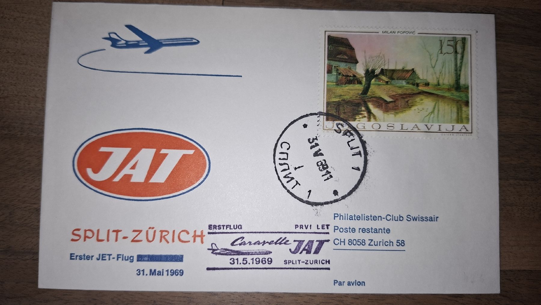Tutti i francobolli: JAT Split - Zürich 31.05.1969 – Usato da Balgach venduto da SIMEON27