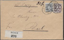 1902 Wert-Brief RIEHEN Mischfrankat. 69D/64B selten ab 1.-
