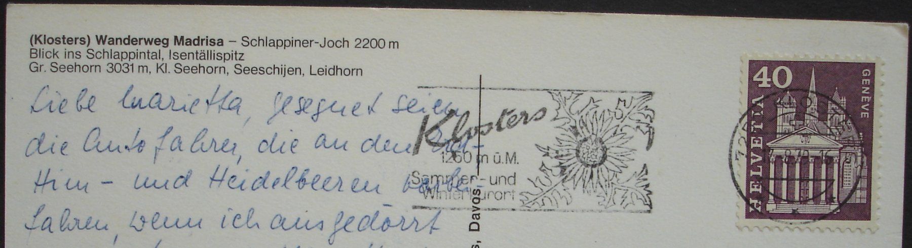 Cartoline postali: KLOSTERS Madrisa – Usato da Jona venduto da philajona 1