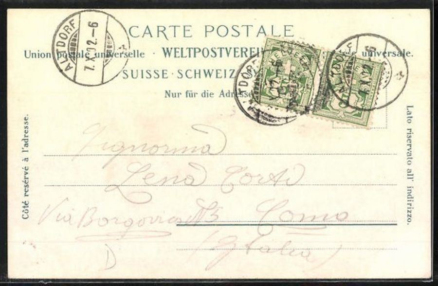Cartoline postali: Amsteg, Gotthardbahn, gelaufen 1902 – Usato da Frauenfeld venduto da POML 1