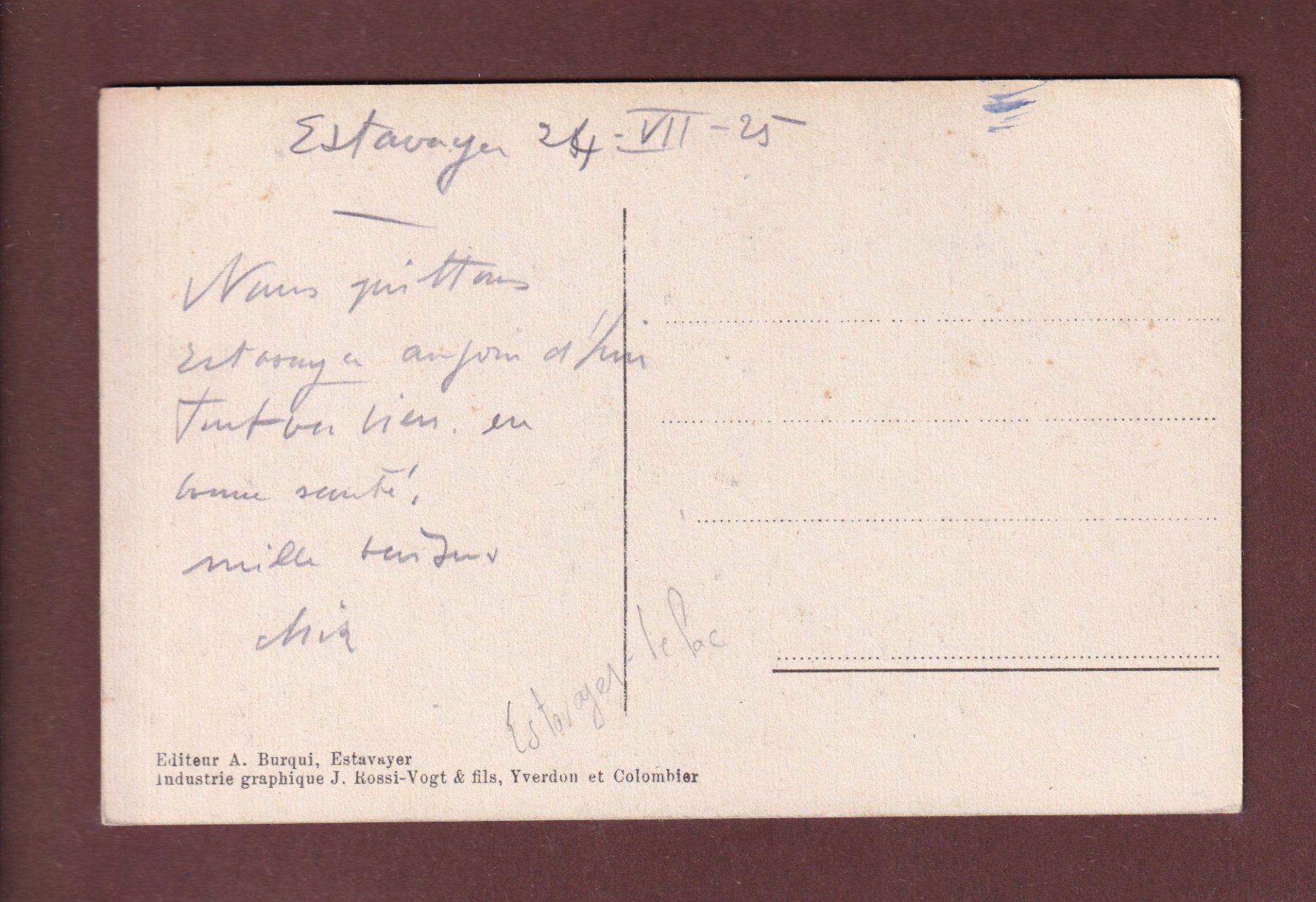 Cartoline postali: ESTAVAYER - Les Arcades - 1925 – Usato da Pully venduto da nicecards-shop 1