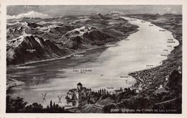 Vogelschau-AK Panoramique Lac Léman, Château Chillon