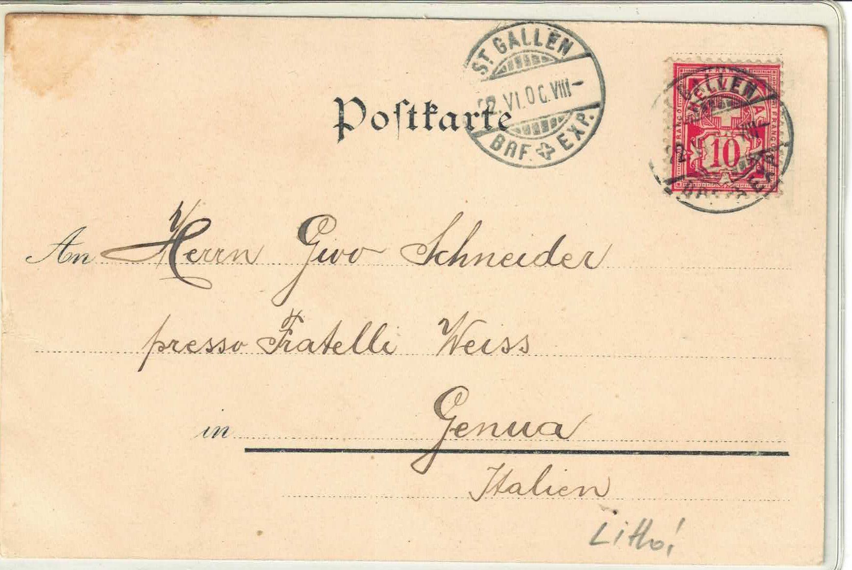 Cartoline postali: Gruss aus St. Gallen - Litho 1900 – Usato da Ettingen venduto da Kartenplanet 1