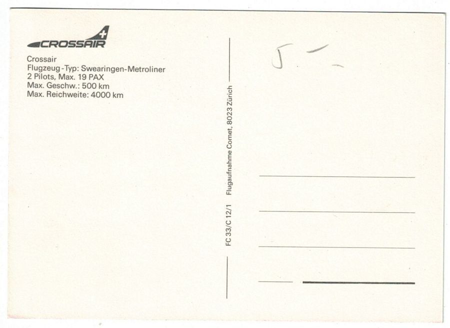 Cartoline postali: Crossair Swaeringen Metroliner – Usato da Frauenfeld venduto da POML 1
