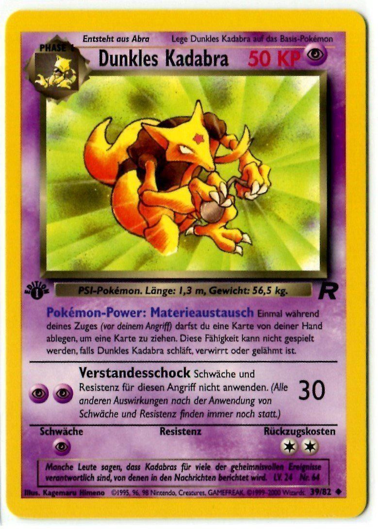 Pokémon Sammelbilder & Trading cards: Dunkles Kadabra Team Rocket 1.Edition 39/82 Deutsch Mint – Neu (gemäss Beschreibung) aus Dornach von Deco89
