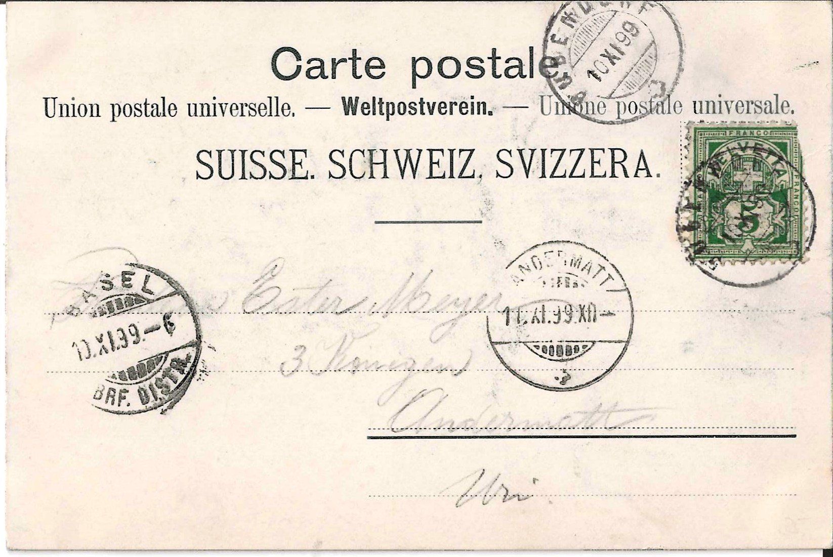 Cartoline postali: Karte Bubendorf  1899 – Usato da Zürich venduto da Philacat11 1