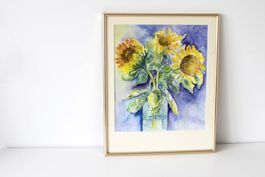 schönes Sonnenblumen Bild - Aquarell, unleserlich signiert