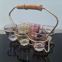 50er 60er Jahre Vintage Schnapsgläser im Träger Mid Century