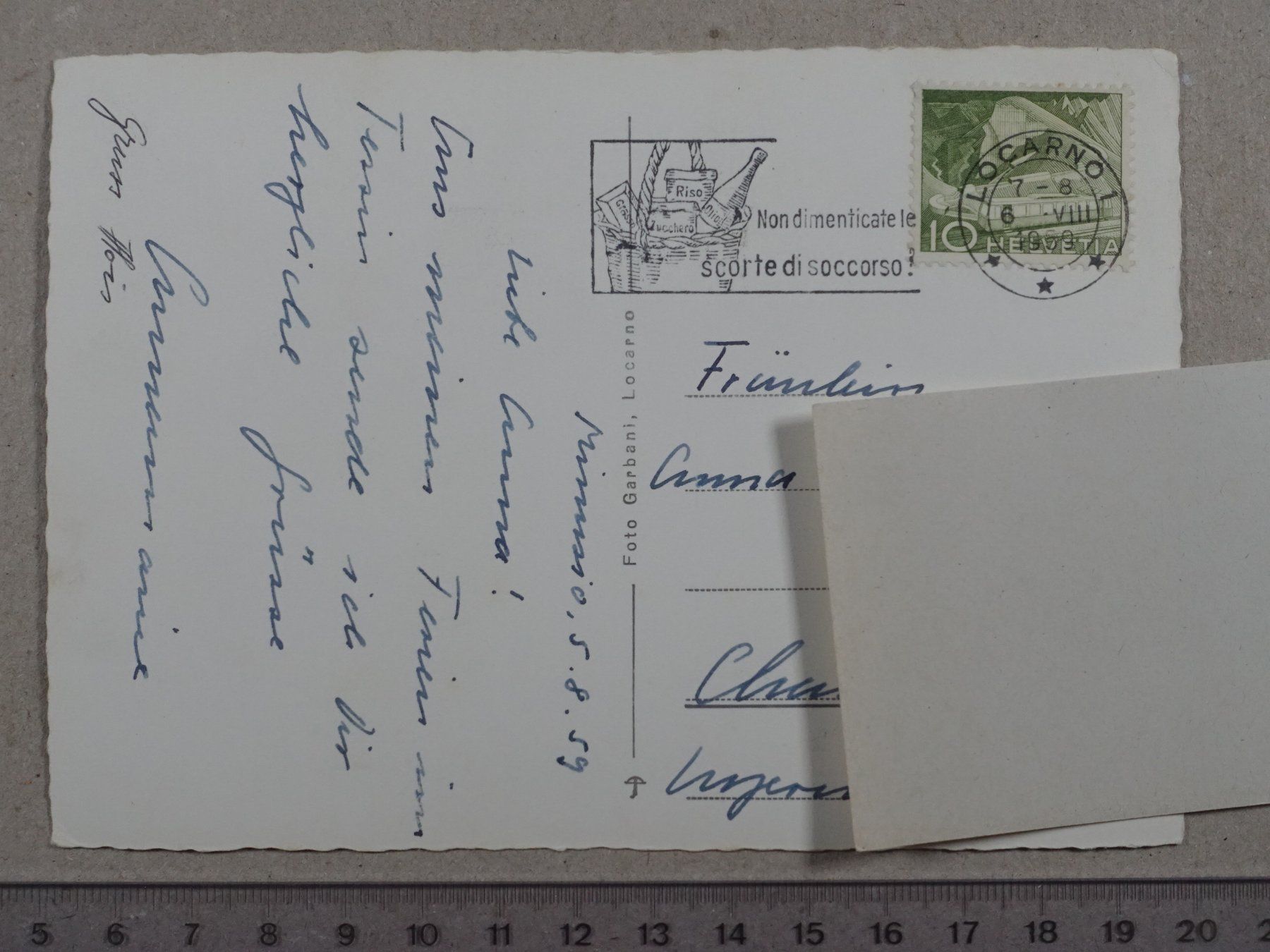 Cartoline postali: Minusio Locarno, 1959 – Usato da Lenzburg venduto da fh1 1