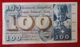 Alte 100.- Fr. CH Note TYP ST. Martin  02.01 .1965 gebraucht