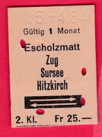 KARTON BILLETT, ESCHOLZMATT - HITZKIRCH, 2.KLASSE, RETOUR