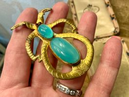 ART DECO XL BROSCHE BRONZE STEINE CABOCHON FRANKREICH,1930