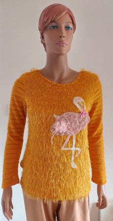Neuer glitzerner Damen Pullover mit Flamingo, Gr. L