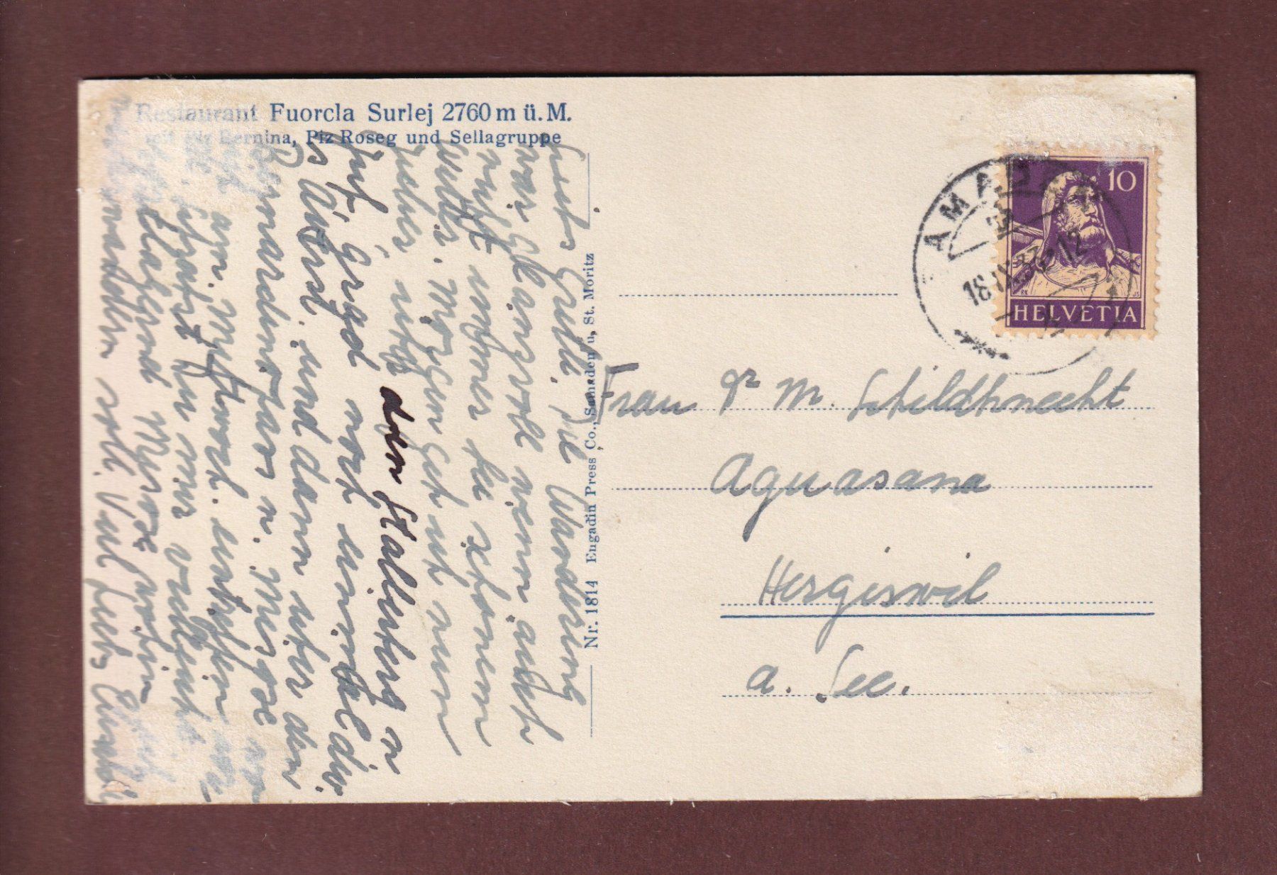 Cartoline postali: Restaurant FUORCLA SURLEJ - 1933 – Usato da Pully venduto da nicecards-shop 1