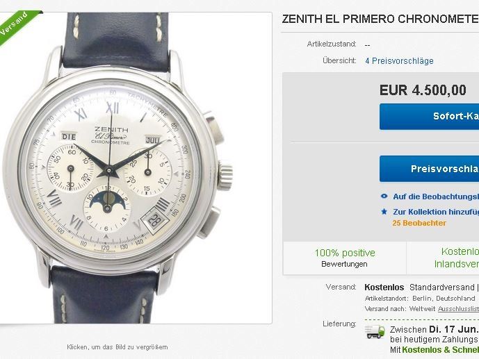 Zenith Orologi: Zenith Academy Automatic Chronograph mit Vollkalender – Usato da Meilen venduto da Anonymous3 7