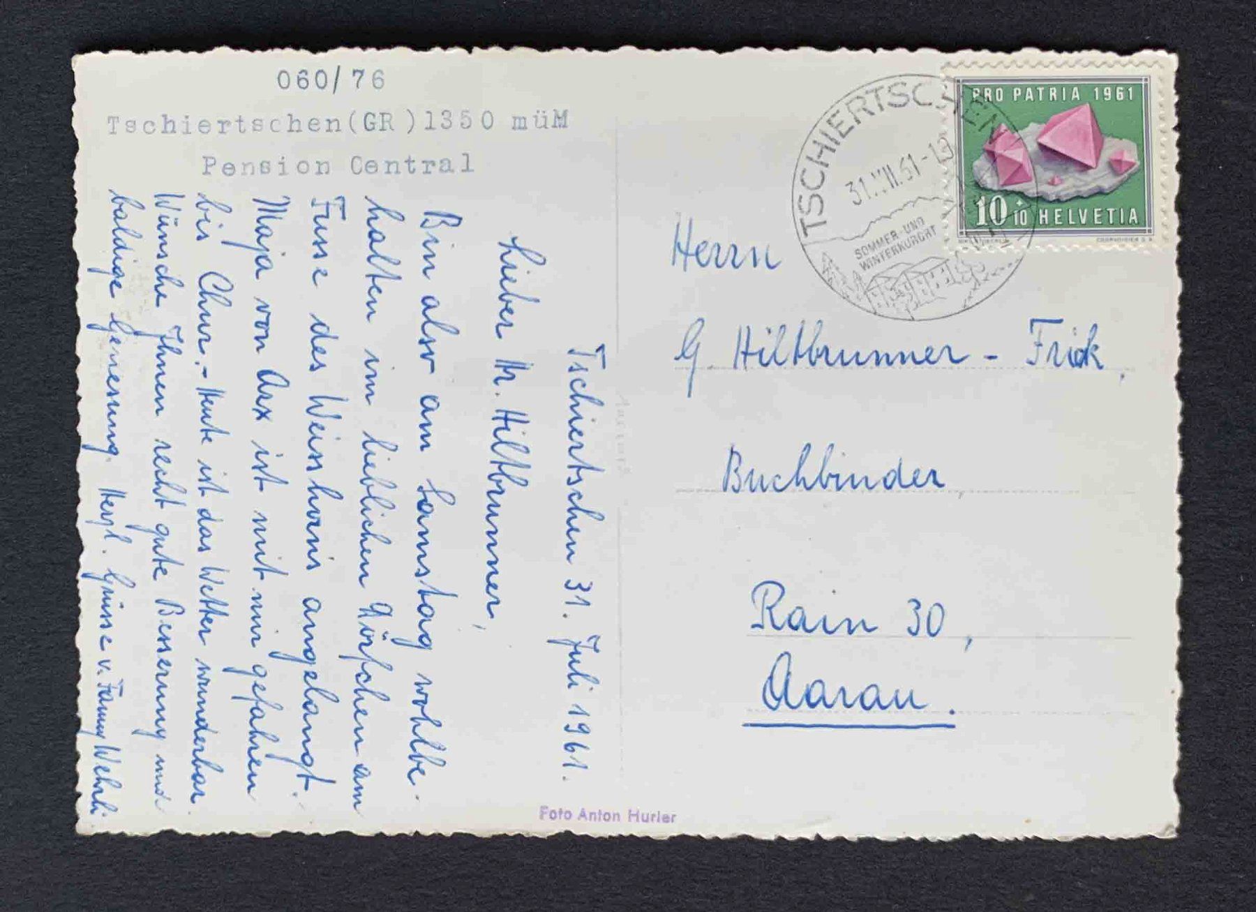 Cartoline postali: AK Tschiertschen GR Pension Central – Usato da Goldau venduto da artelier1 1