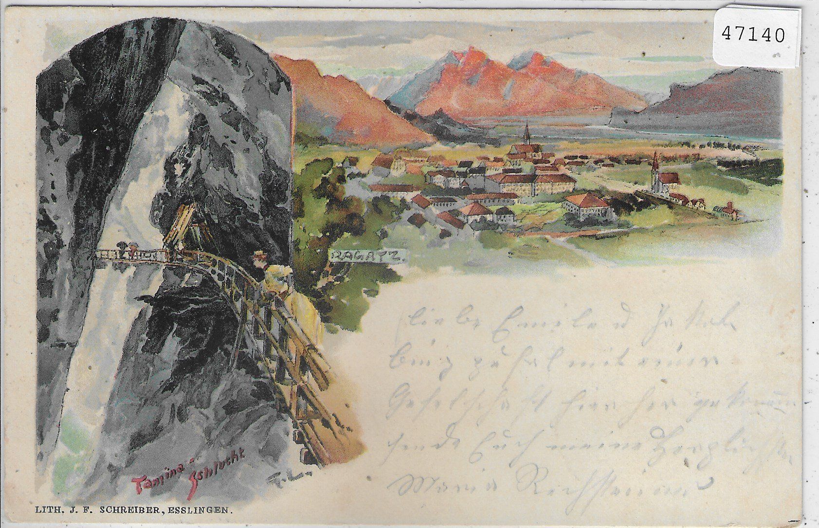 Cartoline postali: Bad Ragaz - Tamina-Schlucht - Litho 1899 – Usato da Ettingen venduto da Kartenplanet