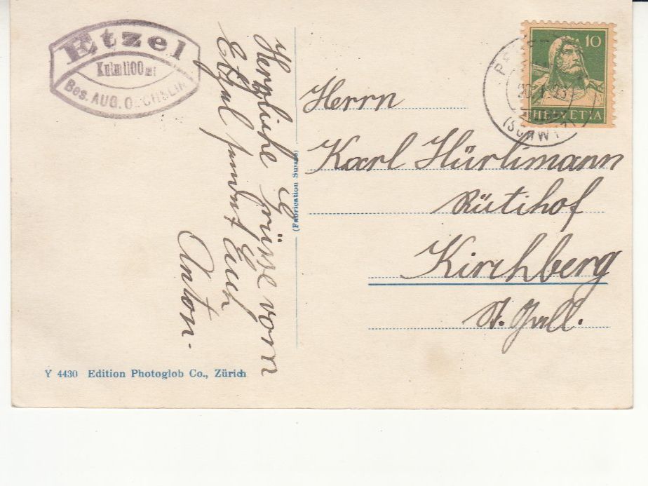 Cartoline postali: Etzel Kulm Aussicht 1926 – Usato da Bürglen TG venduto da StampGraf 1