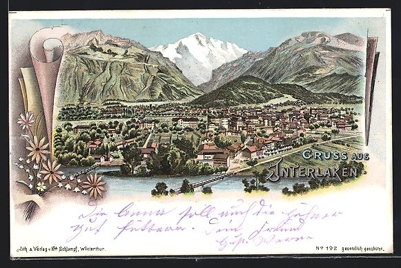 Cartes postales: Lithographie Interlaken, Panorama – D'occasion à Berlin par bartko-reher