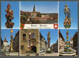 AK color Bern BE 7-fach-Multiview, 6 Brunnen,1 Münster≈ 1970