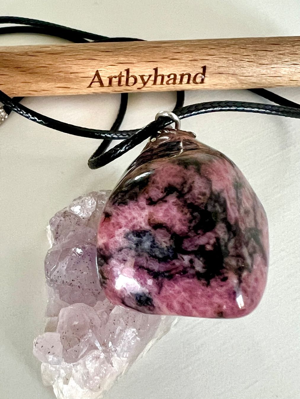 Ketten: GROSSER RHODOCHROSIT VINTAGE ANHÄNGER IN SILBER & LEDERBAND – Gebraucht aus Ruswil von artbyhand 2