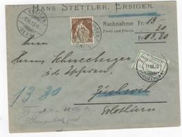 NACHNAHME 1913 ERSIGEN - ZUCHWIL nicht eingelöst   (A