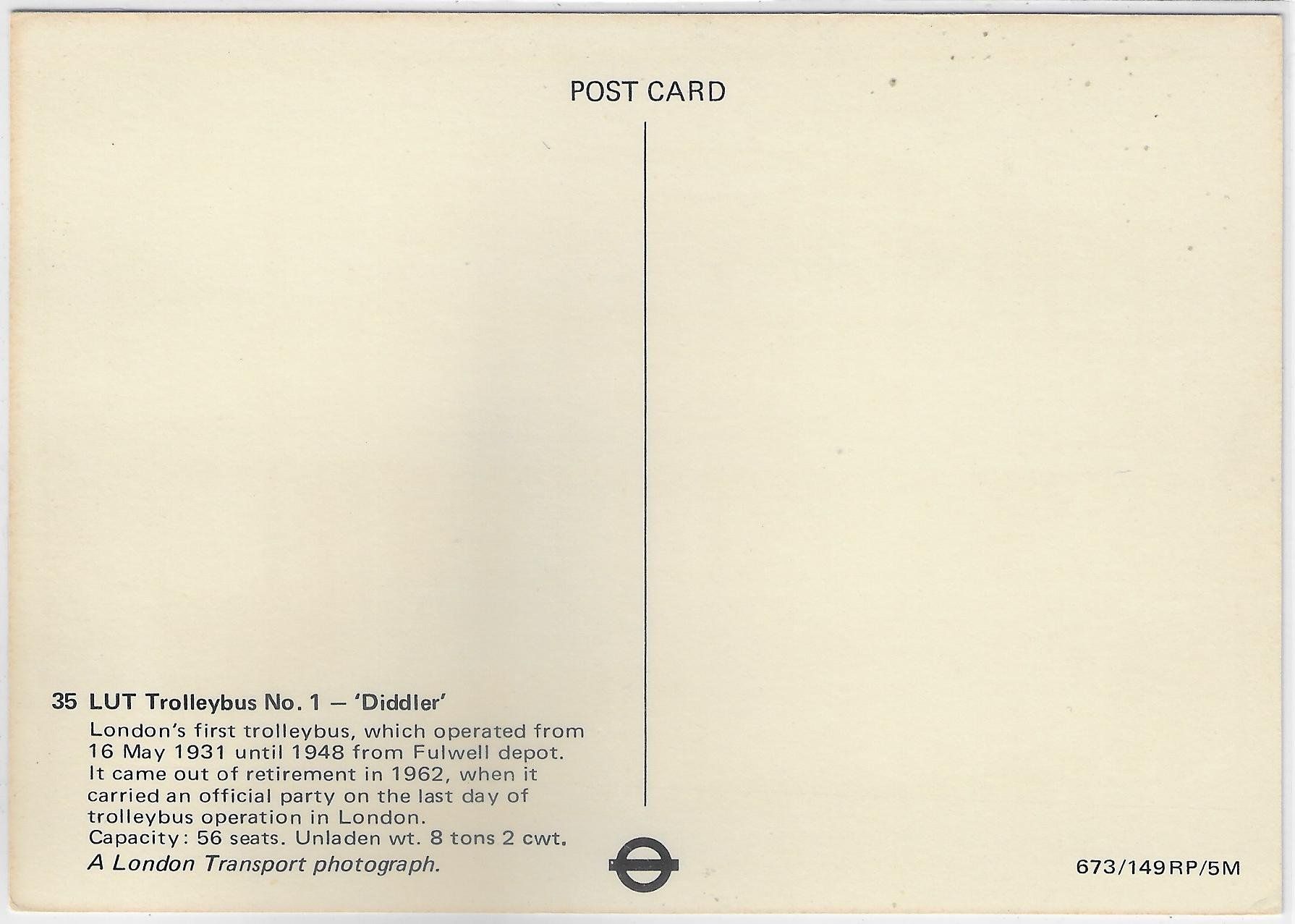 Ansichtskarten: London - LUT Trolleybus No. 1 "Diddler" – Gebraucht aus Ettingen von Kartenplanet 1