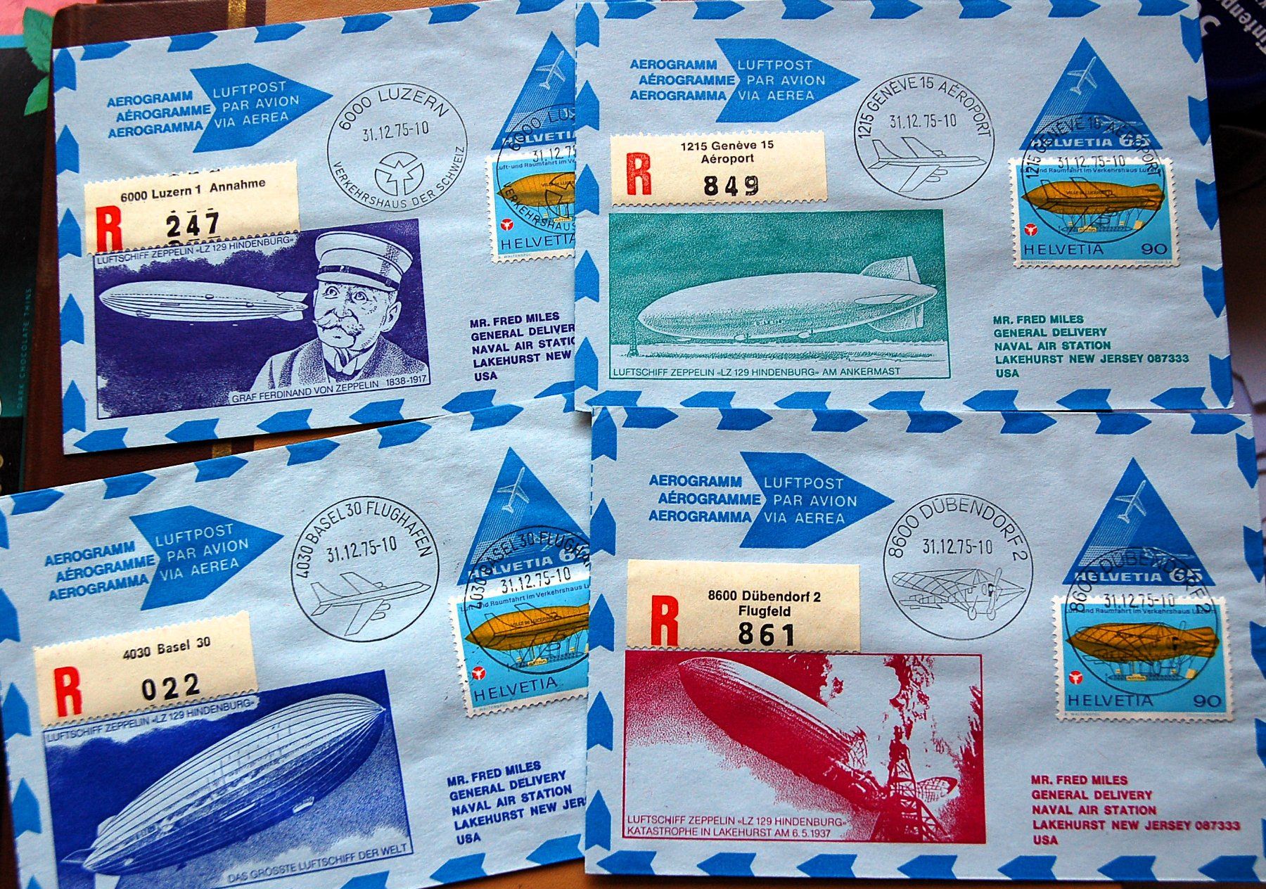 Alle Briefmarken: Suisse switzerland - 1975 4 aerogrammes differents – Gebraucht aus Gland von pas_wxw