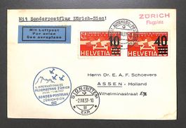 1937 Flugpost F 21 + F25 Sonderpostflug Zurich-Sion