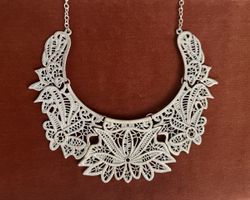 Statement Halskette Collier Modeschmuck silberfarben floral