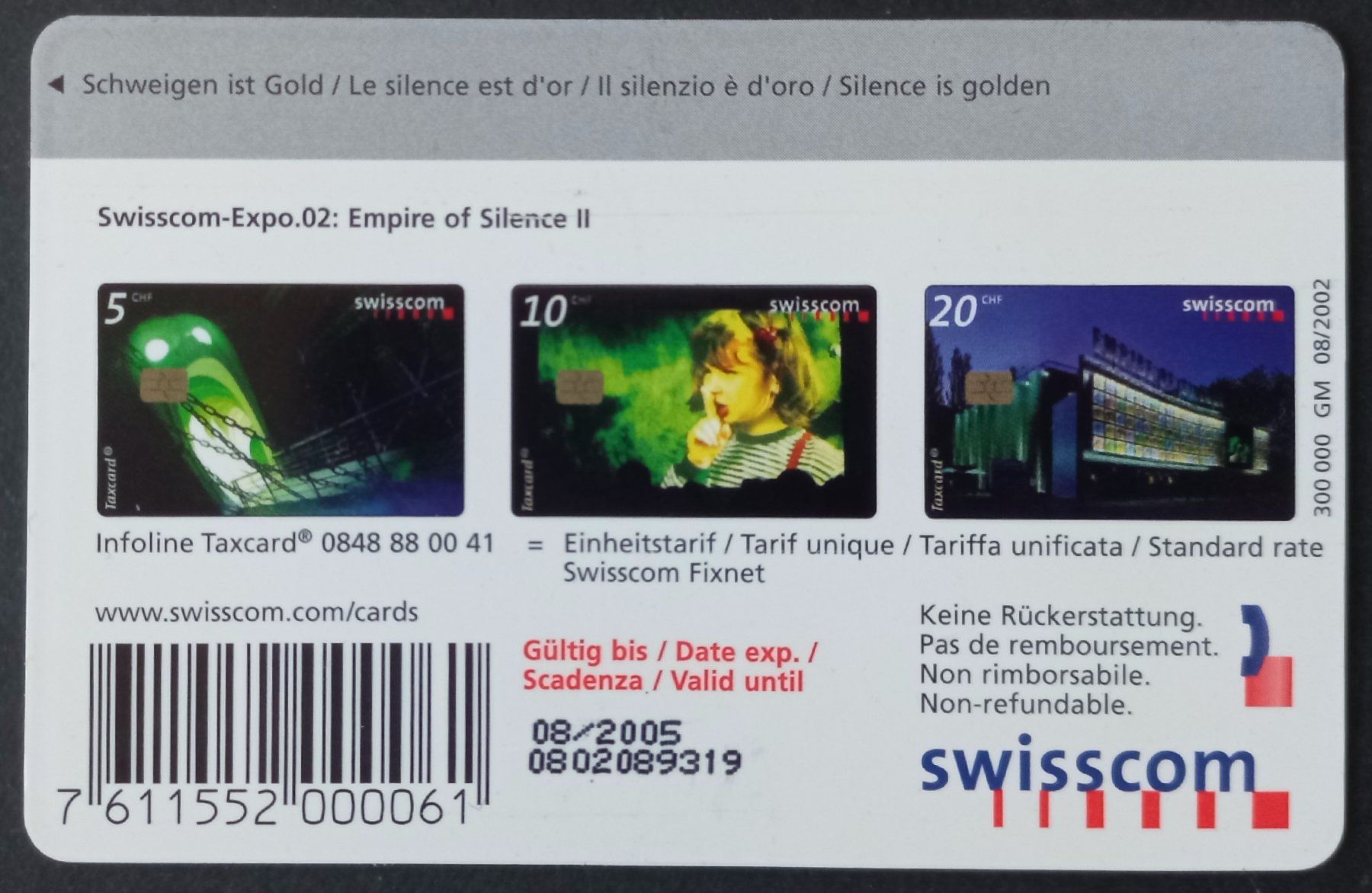 Swisscom Schede telefoniche: Taxcard - Expo 02 - CH – Usato da Niederuzwil venduto da lubimaja 1
