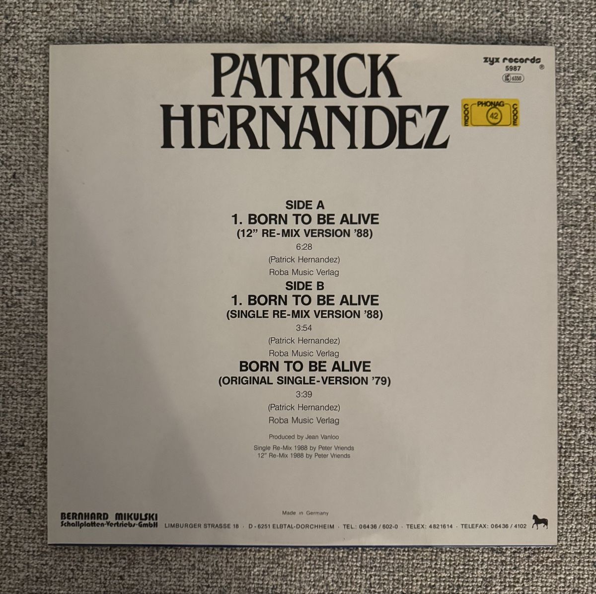 Dischi in vinile: Patrick Hernandez -  Born to be Alive - 12" Maxi - 80s – Usato da Rorbas venduto da BlackstarRecords 1
