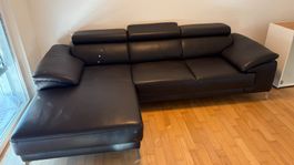 Ecksofa Leder schwarz/mocca mit verstellbaren Kopfteilen