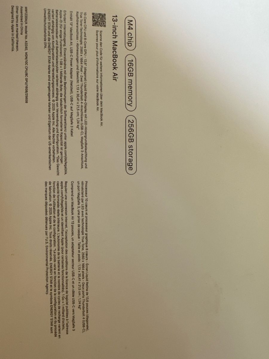 Apple Portables: MacBook Air 13″ M4, 2025 – Neuf (Voir description) à Horgen par chefaxel97 3