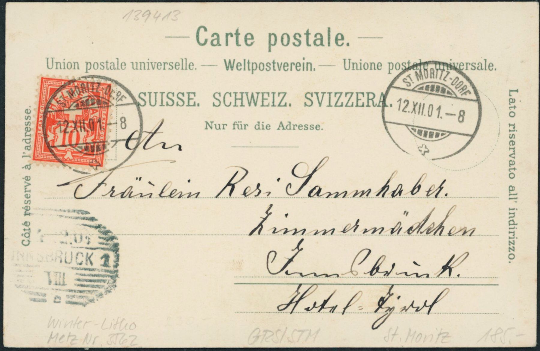 Cartoline postali: GRS St. Moritz - Winter Litho – Usato da Schindellegi venduto da leecollect 1