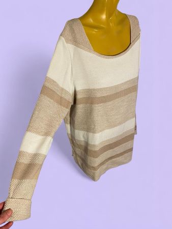 Pull rayé beige/crème, taille 48