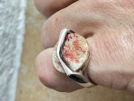 Damenring, Silber 925 mit Crazy Achat Stein WAVE (53)