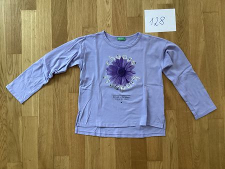 Benetton langarm, violettes T-Shirt, für Mädchen, Grösse 128