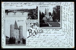 AK Basel, Spalenthor, St. Jakobsdenkmal, Rheinbrücken